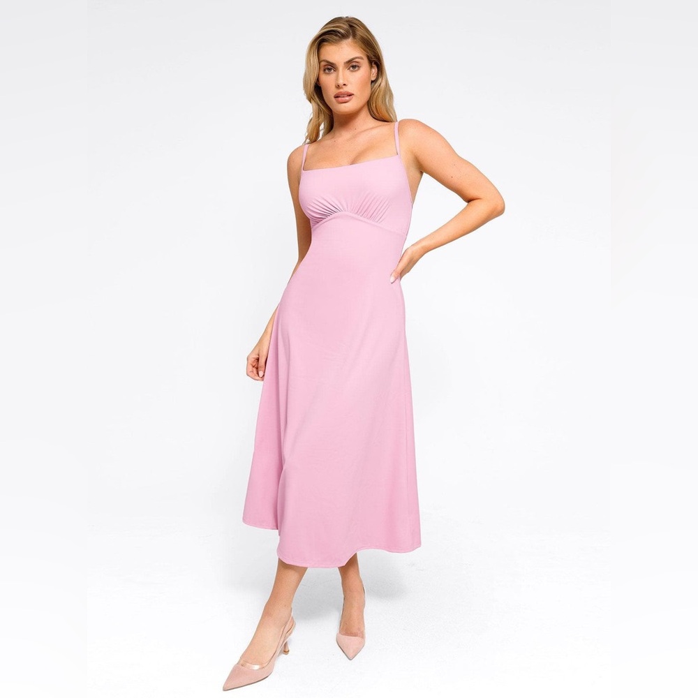 NWT Pink Popilush Shapewear Built-In Tummy Control A-Line Midi Dress